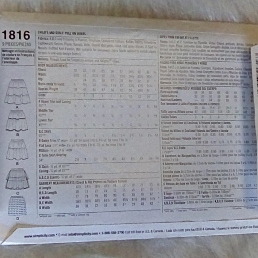 Simplicity sewing pattern